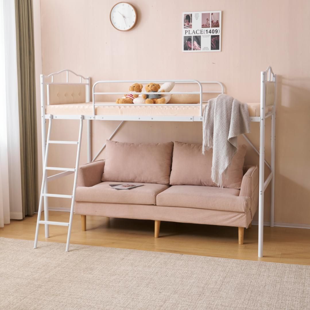 ホワイトロフトベッド パイプベッド シングル 木 収納 北欧風