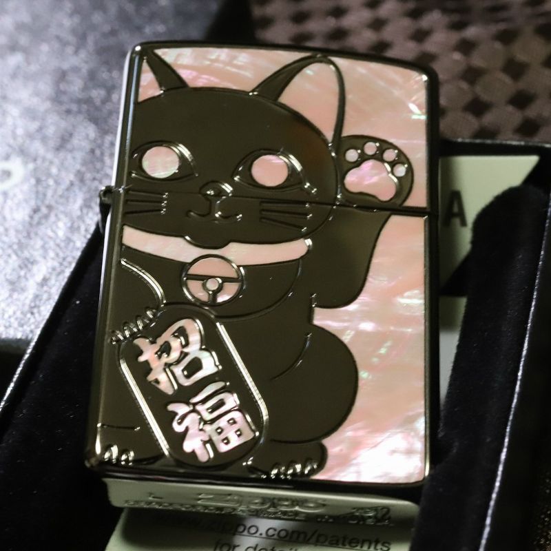 ZIPPO 招き猫 ピンク＆ブラック かわいい ネコジッポ ライター キャット 人気 かっこいい プレゼント 猫ジッポ 猫ライター