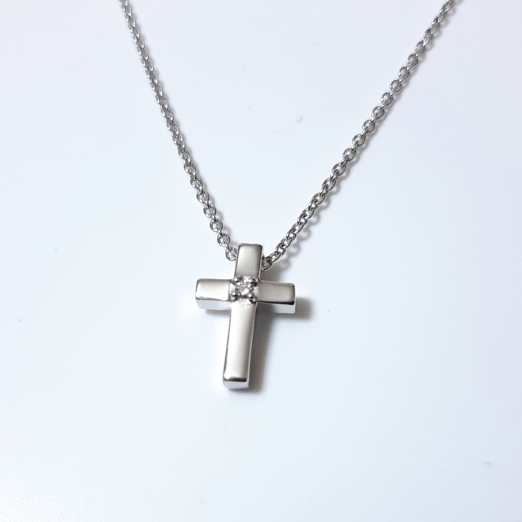 TASAKI タサキ 田崎真珠 シルバークロスネックレス 0.01ct ダイヤ 