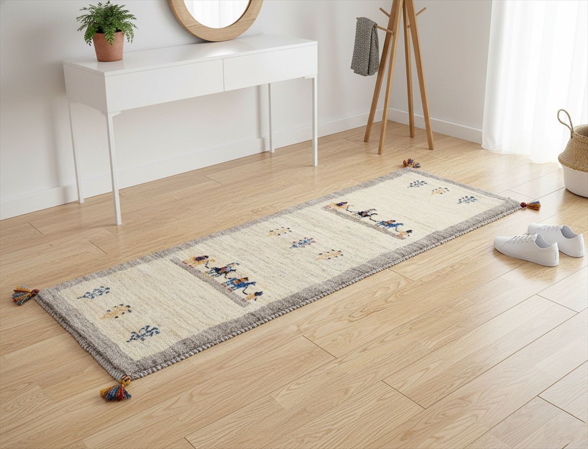 ペルシャ ギャッベ ランナー中 ラグ 150×53cm ラクダ RJ12115 ベージュ Gray