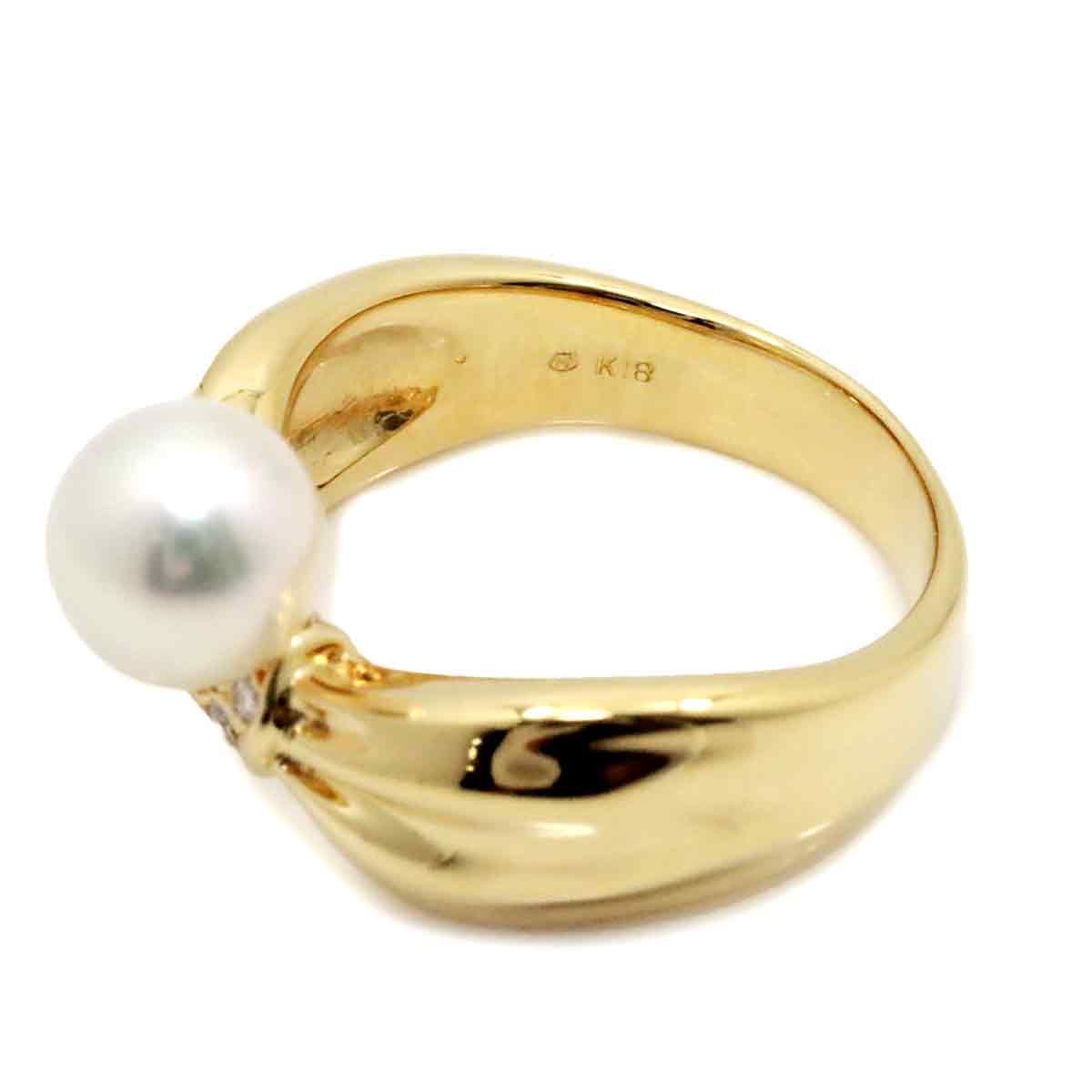 ミキモト MIKIMOTO 16号 リング アコヤ真珠 7.7mm ダイヤ K18 YG 