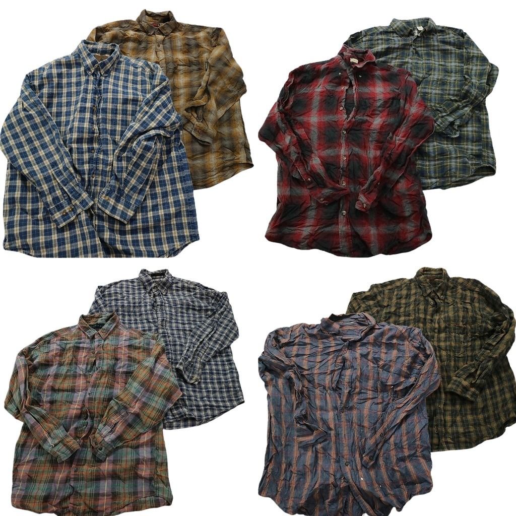 古着卸 まとめ売り ライトネル 長袖シャツ 8枚セット (メンズ L /XL ) オンブレチェック マドラスチェック 中古 古着 MY4262
