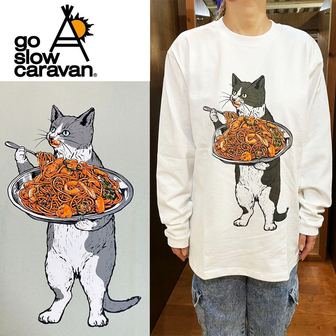 GO SLOW CARAVAN NISSAN　猫　ロンT　長袖　３　黒 GO SLOW CARAVAN NISSAN 猫 ロンT 長袖 3 黒