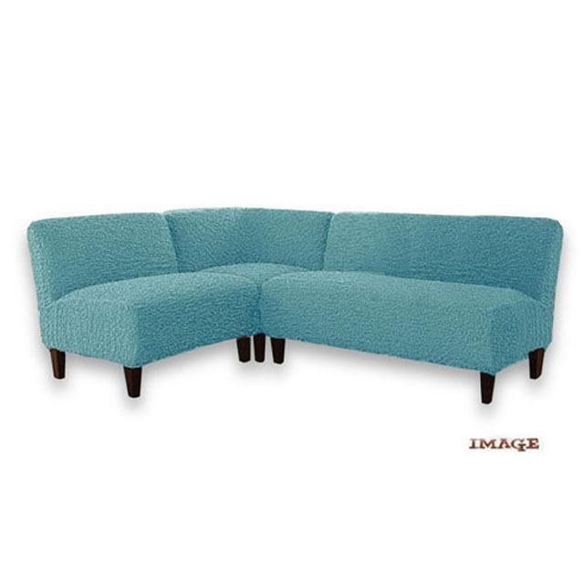 肘なし ソファーカバー 3点セット コーナー用 ストレッチ M ブルー