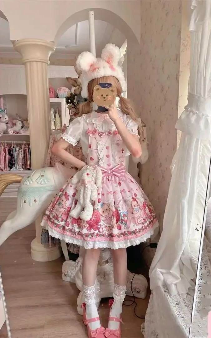 いちごうさぎ柄ロリータ♪ワンピース＆ブラウス2点セット