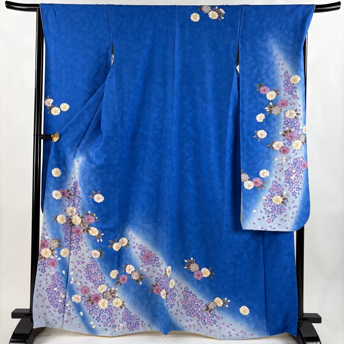 振袖 身丈165.5cm 裄丈67cm M 袷 桜 花びら 箔 金彩 青 正絹 名品