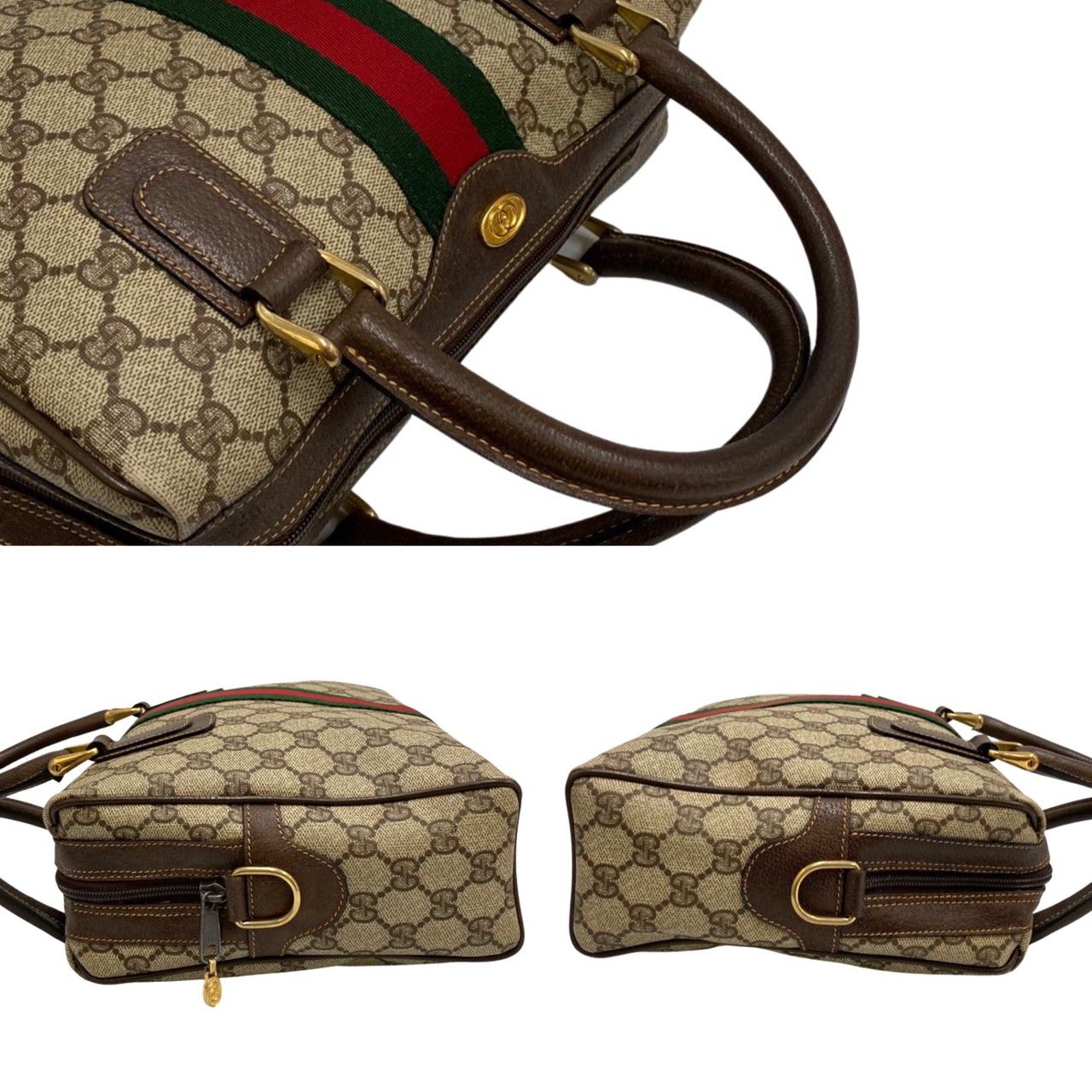 極 美品 GUCCI グッチ オールドグッチ ヴィンテージ シェリーライン GG レザー 2way ボストンバッグ ショルダーバッグ ブラウン  87014