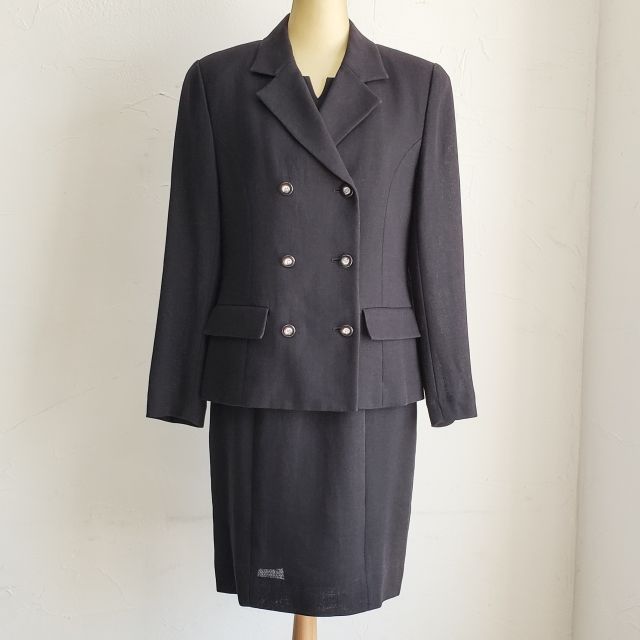 クレージュ Courreges セットアップ リネン スーツ ジャケット ワンピース 9号 日本製 ダークネイビー系 春夏