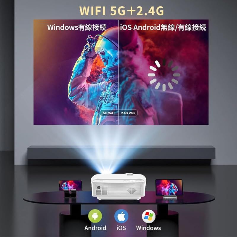 プロジェクター Wifi2.4/5.0 Bluetooth対応 1080Pフル HD 対応 8000LM