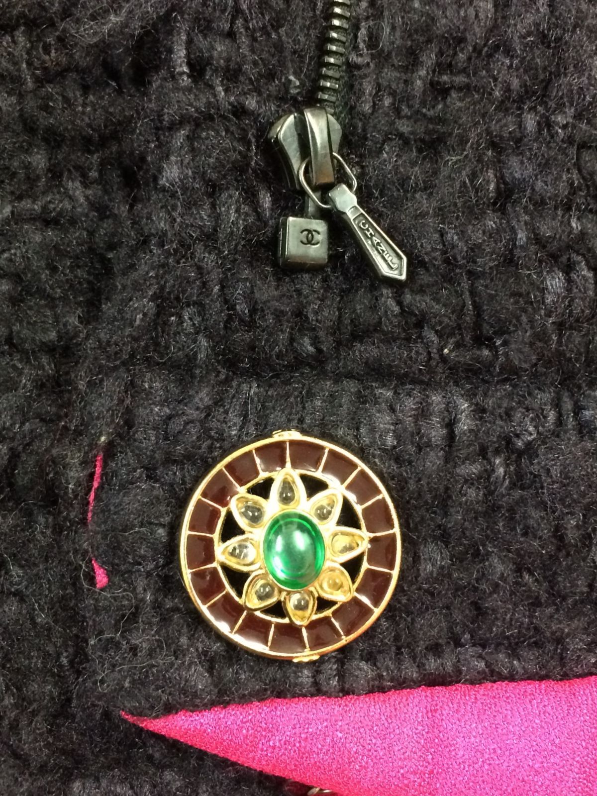 CHANEL シャネル ツイード シルク フロントジップ グリポアボタン 12A