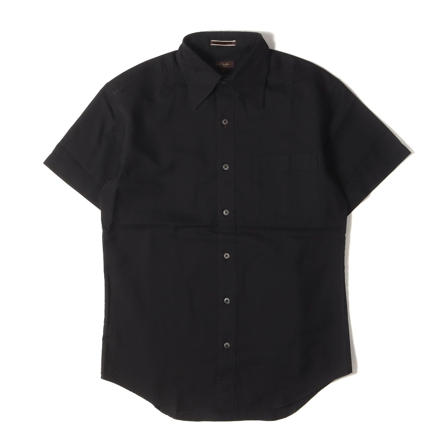  Paul Smith ポールスミス シャツ サイズ:M / シャドーストライプ ステッチ ブロード 半袖 シャツ / COLLECTION / MADE IN JAPAN / ブラック 黒 / トップス カジュアルシャツ 【メンズ】【中古】 半袖シャツ