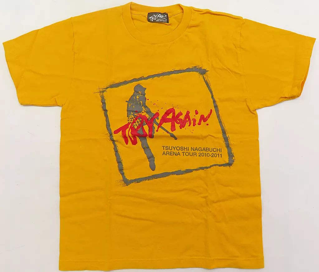 TRYAGAIN ARENA TOUR 2010-2011　長渕剛　シャツ 中古】Tシャツ 長渕剛 Tシャツ オレンジ Mサイズ 「TSUYOSHI