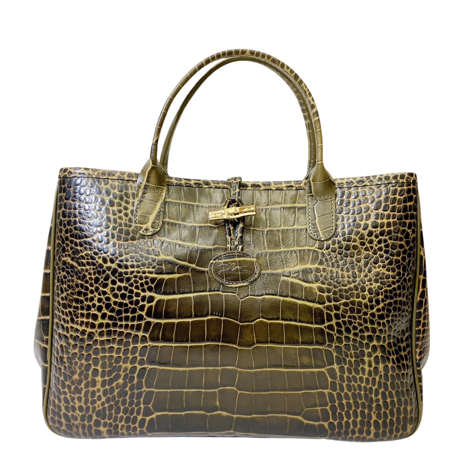 C334 LONGCHAMP ロンシャン ハンドバッグ トートバッグ ダークグリーン系 クロコ レディース ブランド バッグ