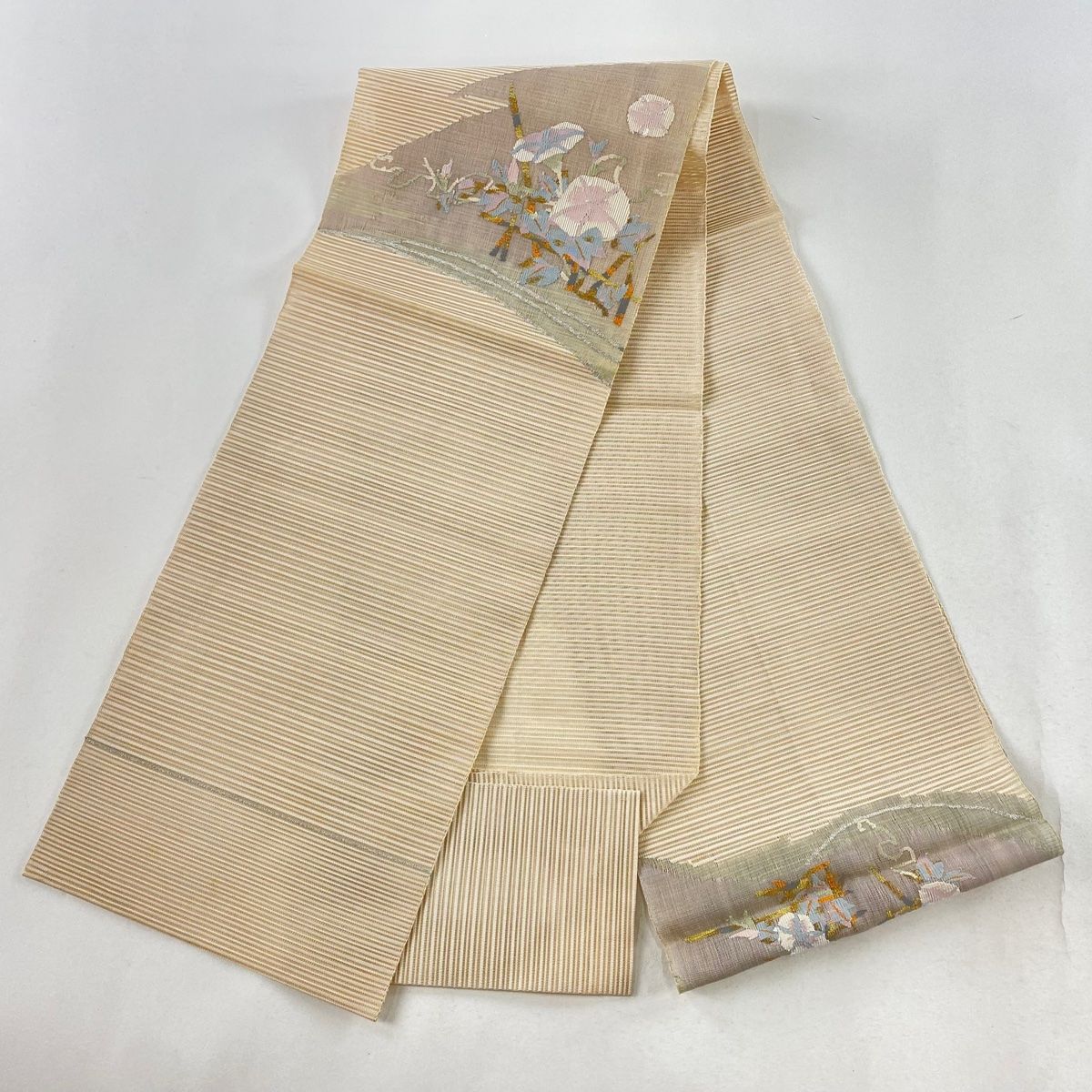 専用帯1802 ●高級 正絹 松葉仕立て 名古屋帯 名古屋帯 秀品 夏帯 絽 八寸名古屋帯 松葉仕立て 草花 金銀糸
