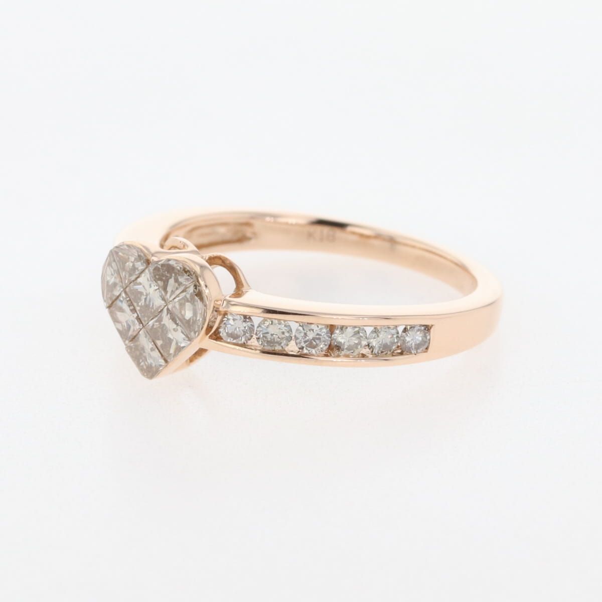 ハートモチーフ デザインリング PG ピンクゴールド 指輪 メレダイヤ リング 13号 K18 ダイヤモンド レディース
