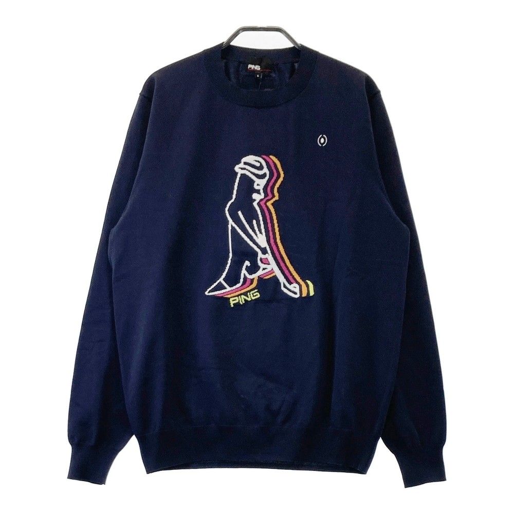 新品】PING ピン ニットセーター ビックロゴ ネイビー系 L 