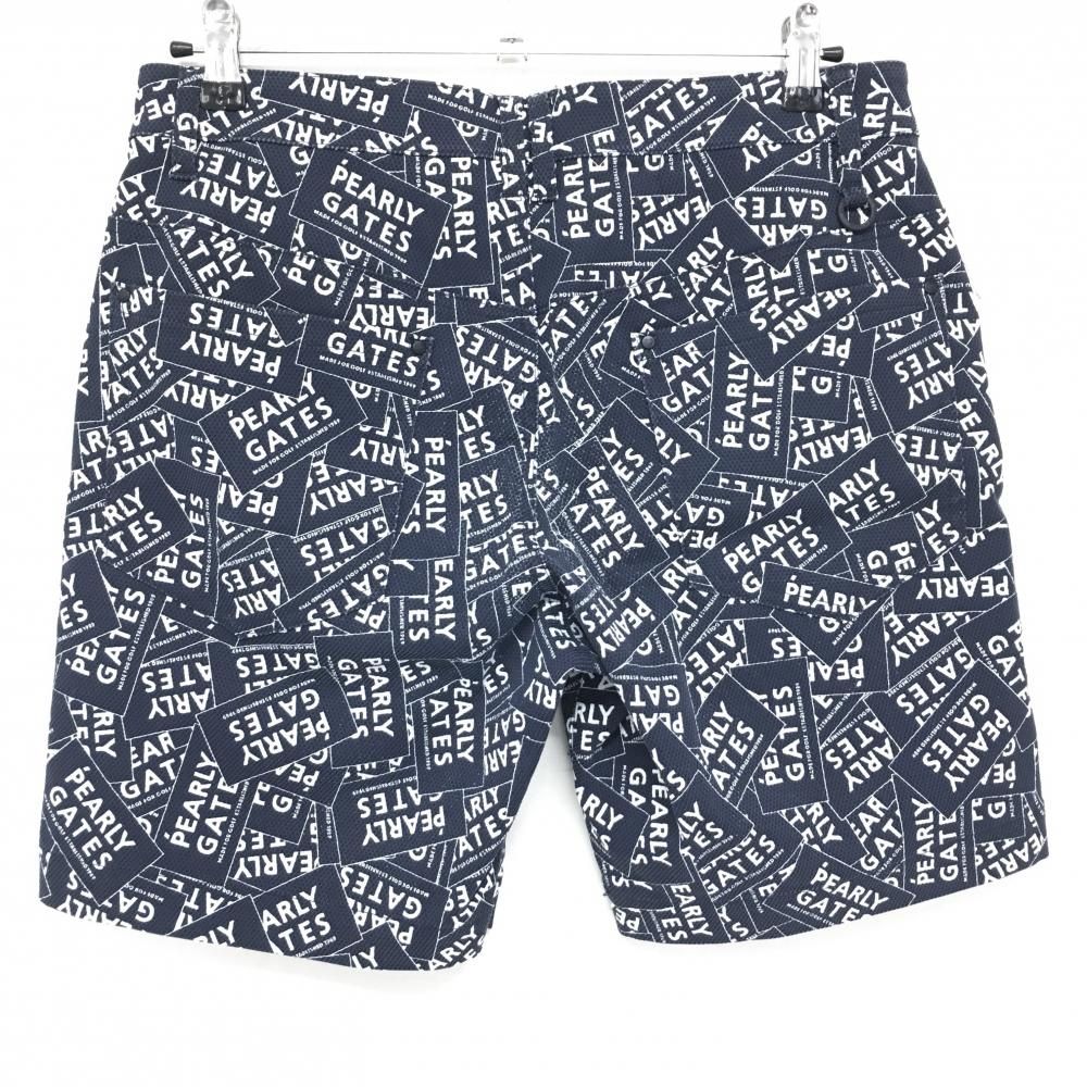パーリーゲイツ ハーフパンツ ネイビー×白 ロゴ総柄 ストレッチ  