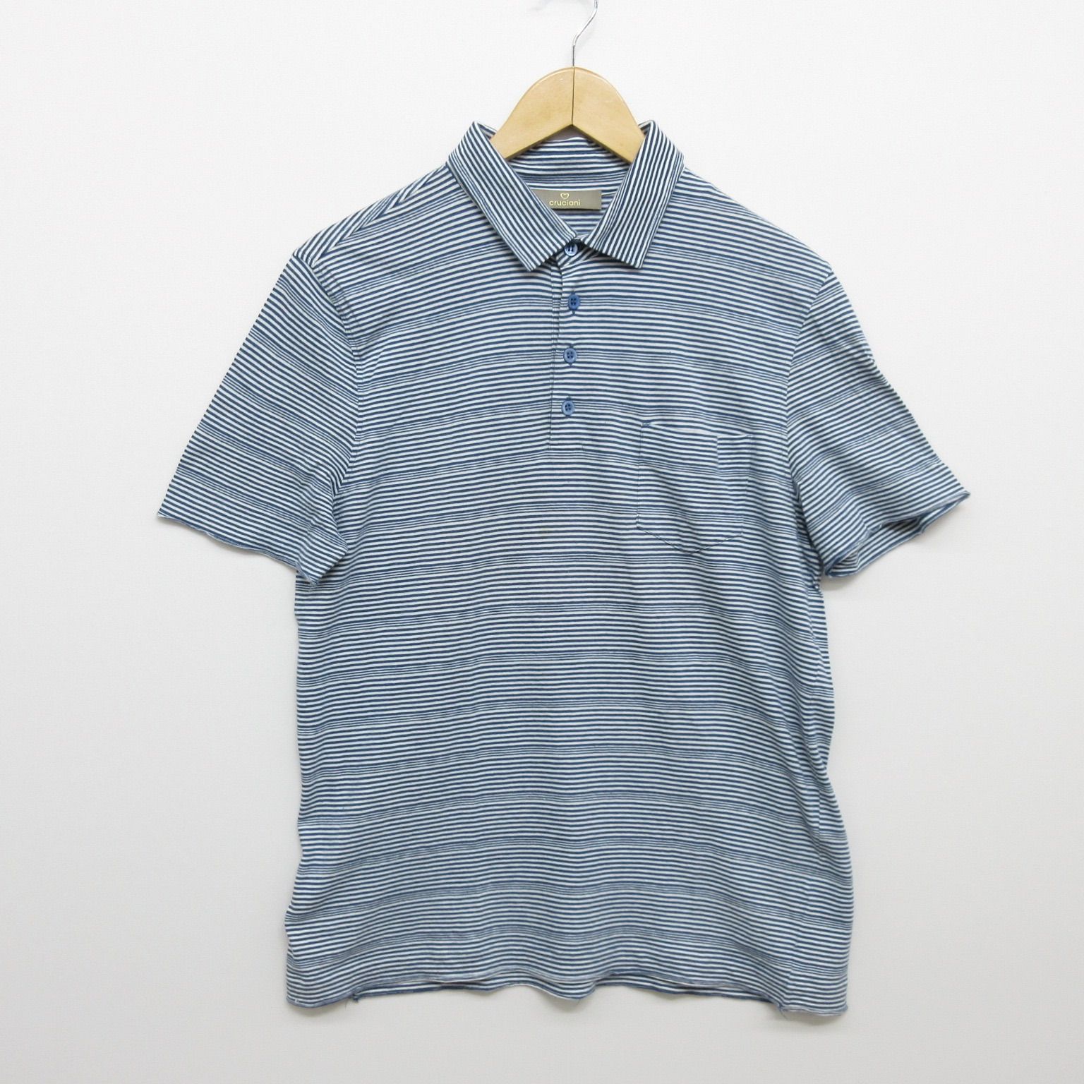 cruciani クルチアーニ ボーダー 半袖 ポロシャツ 52 BLUE WHITE 