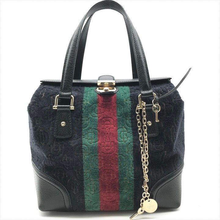 赤字超特価，セール 美品 GUCCI グッチ シェリーライン レザー ベロア スクエア ハンド ボストン バッグ a6885 その他