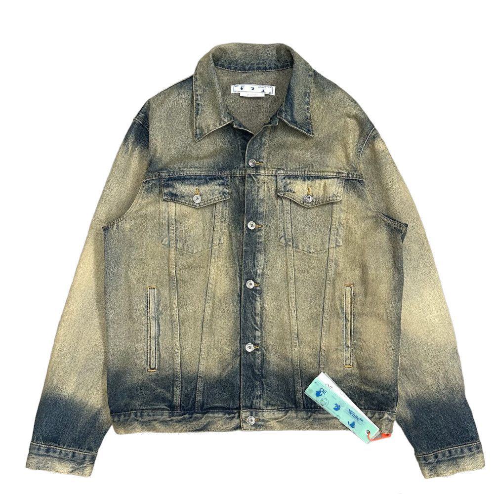 新品 XLサイズ Off-White ロゴ ラベル ヴィンテージ 加工 デニムジャケット オフホワイト