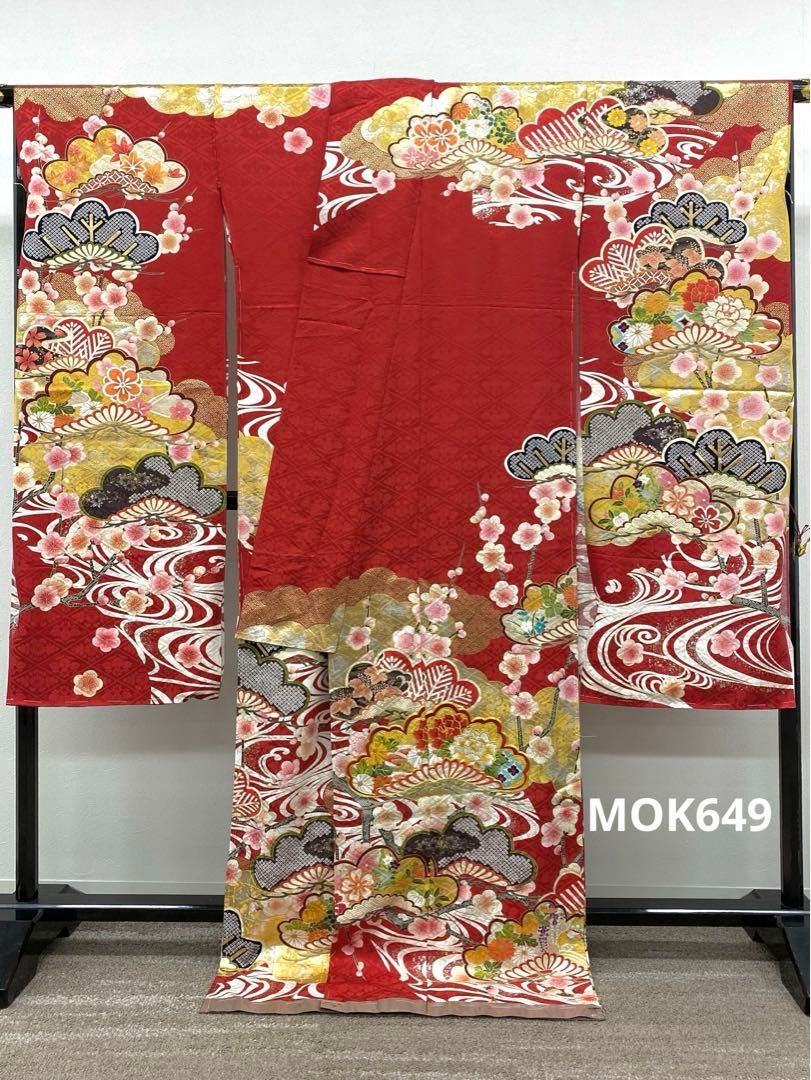 京友禅 振袖 仮絵羽 金駒 金彩 銀彩 正絹 未仕立て品 八掛付き MOK949 