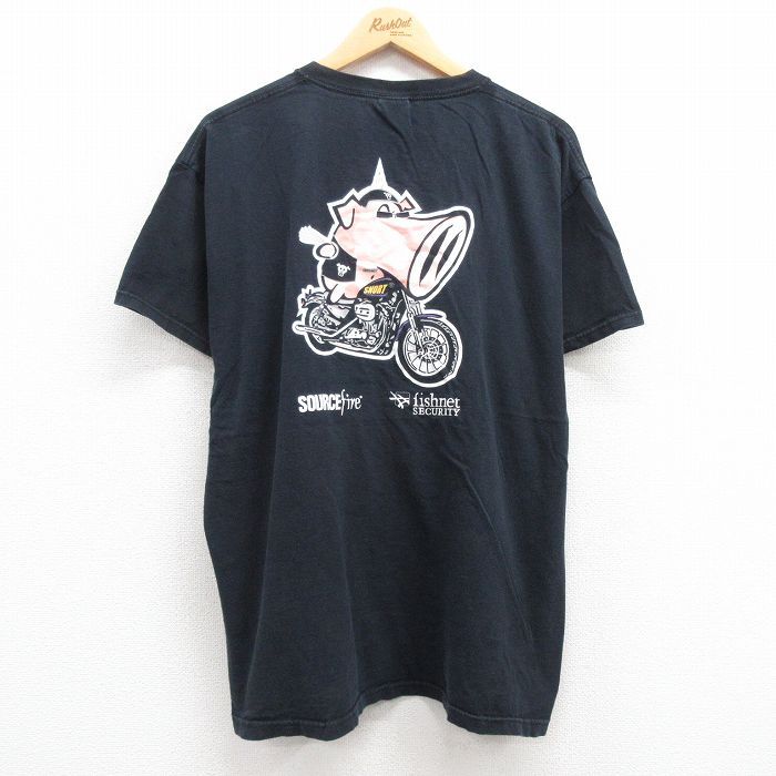 XL/古着 半袖 ビンテージ Tシャツ メンズ 00s バイク ブタ コットン クルーネック 黒 ブラック 23apr19 中古