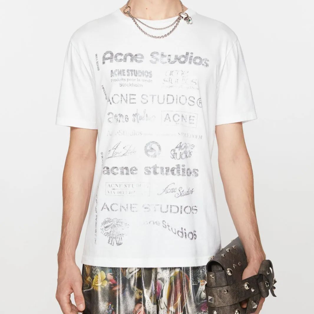 【新品】Acne Studios 逆刷りロゴ スタンプ   Tシャツ リラックスフィット  人気 男女兼用 オプティックホワイト