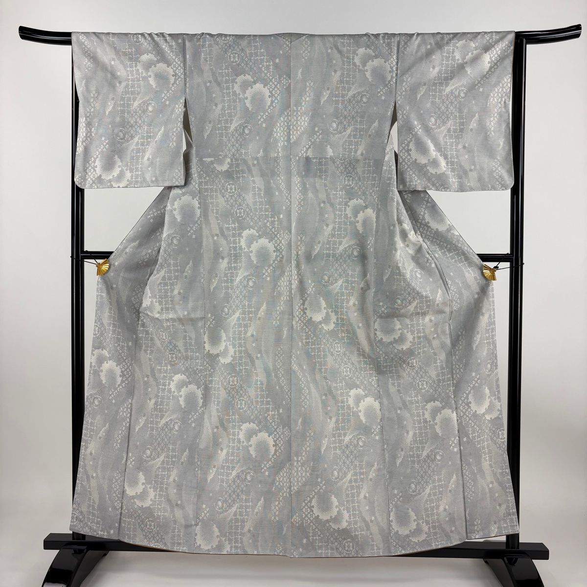 大島紬 身丈159cm 裄丈65.5cm M 袷 織匠 白井清道 証紙 雪輪 七宝文  