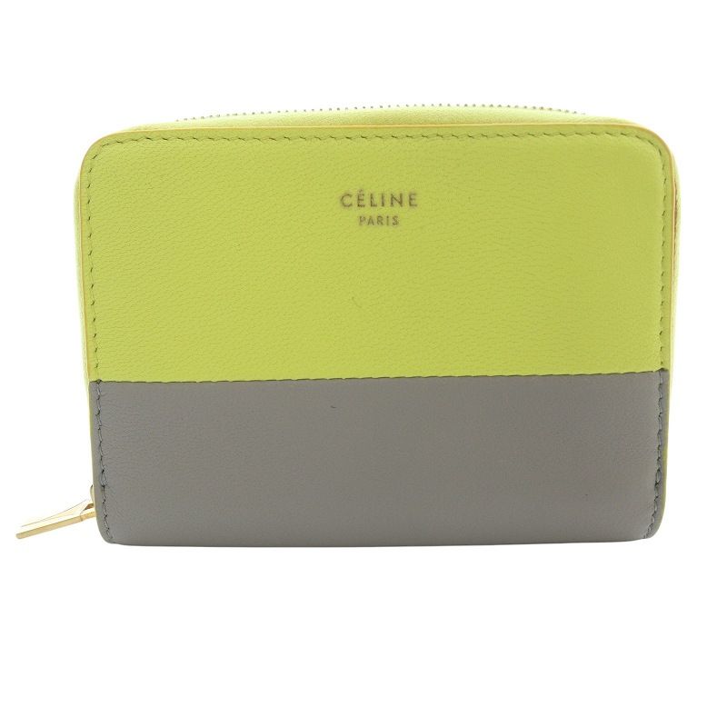セリーヌ CELINE アコーディオン ラウンドジップ カードケース ロゴ 黄色 イエロー グレー