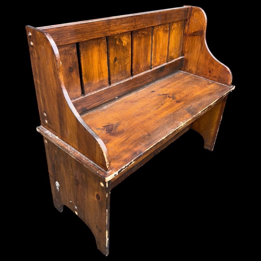 希少 アメリカ製 オーク材 チャーチベンチ ヴィンテージ アンティーク HR 