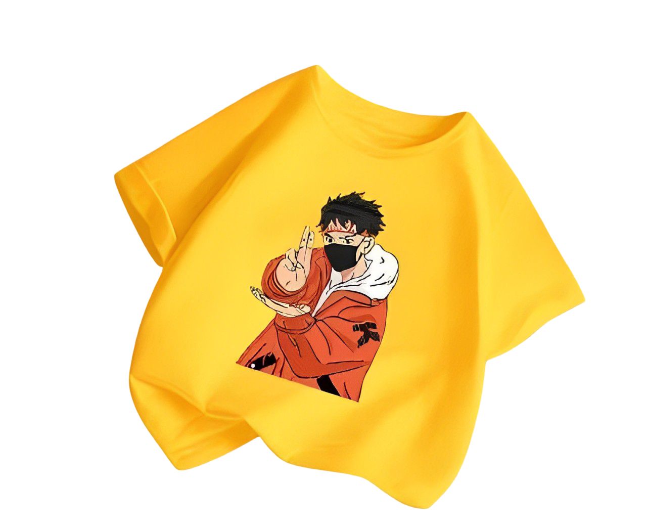 キャラクター プリント 半袖Tシャツ L ✨新品✨アニメキャラクター プリント Tシャツ 3色（黒・黄・緑）展開