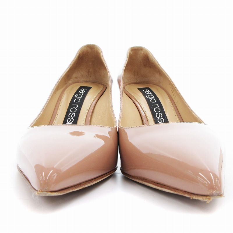 美品✨️セルジオロッシ　パンプス　ピンヒール　ベージュ　エナメル　22cm セルジオロッシ Sergio rossi パンプス ポインテッドトゥ