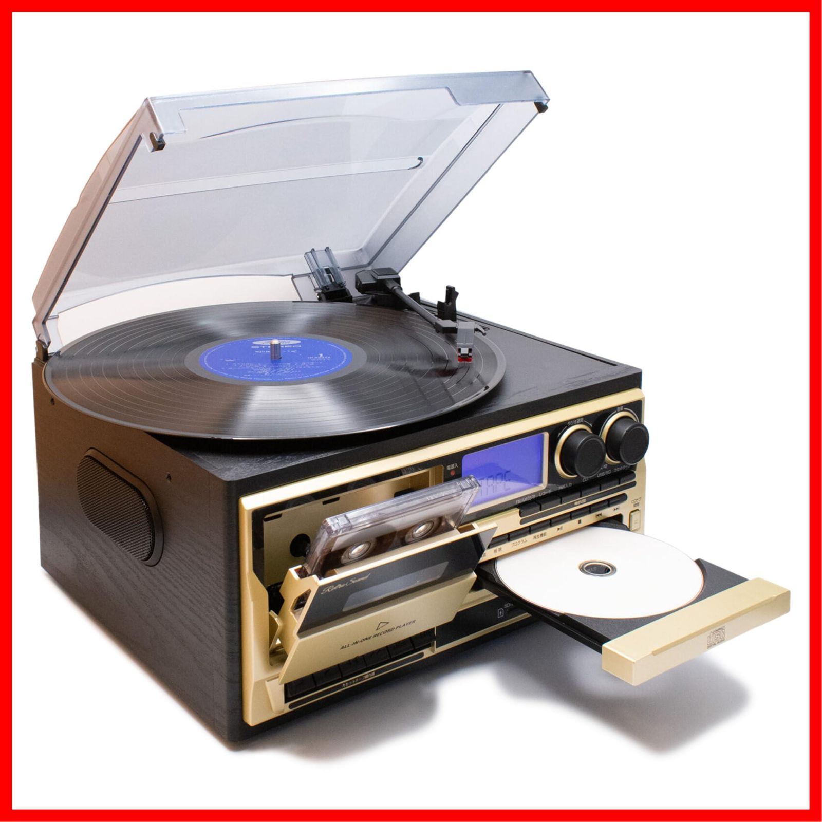 数量 カセットテープ 再生 USB 録音 CD レトロ EP|LP|SP盤再生 回転速度3段階|レコード|CD|CD-R|RW|カセット再生|デジタル録音|AM FMラジオ受信|リピート機能 クラシック 木目調 ドーナツ盤 スピーカー内蔵 スピーカー