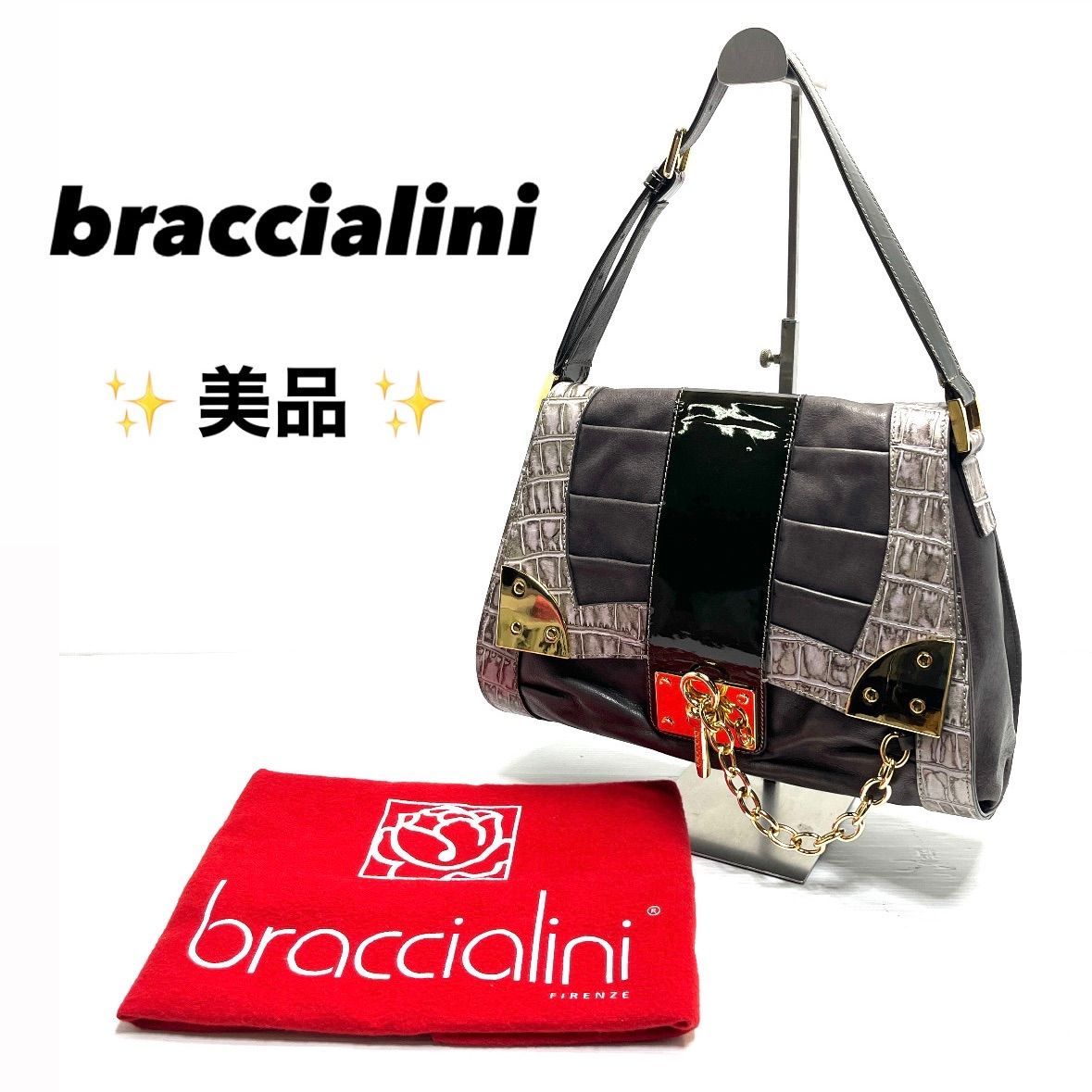 braccialini ブラッチャリーニ 本革 レザー ドラム型ハンドバッグ 美品】braccialini ブラッチャリーニ 本革 レザー ドラム型
