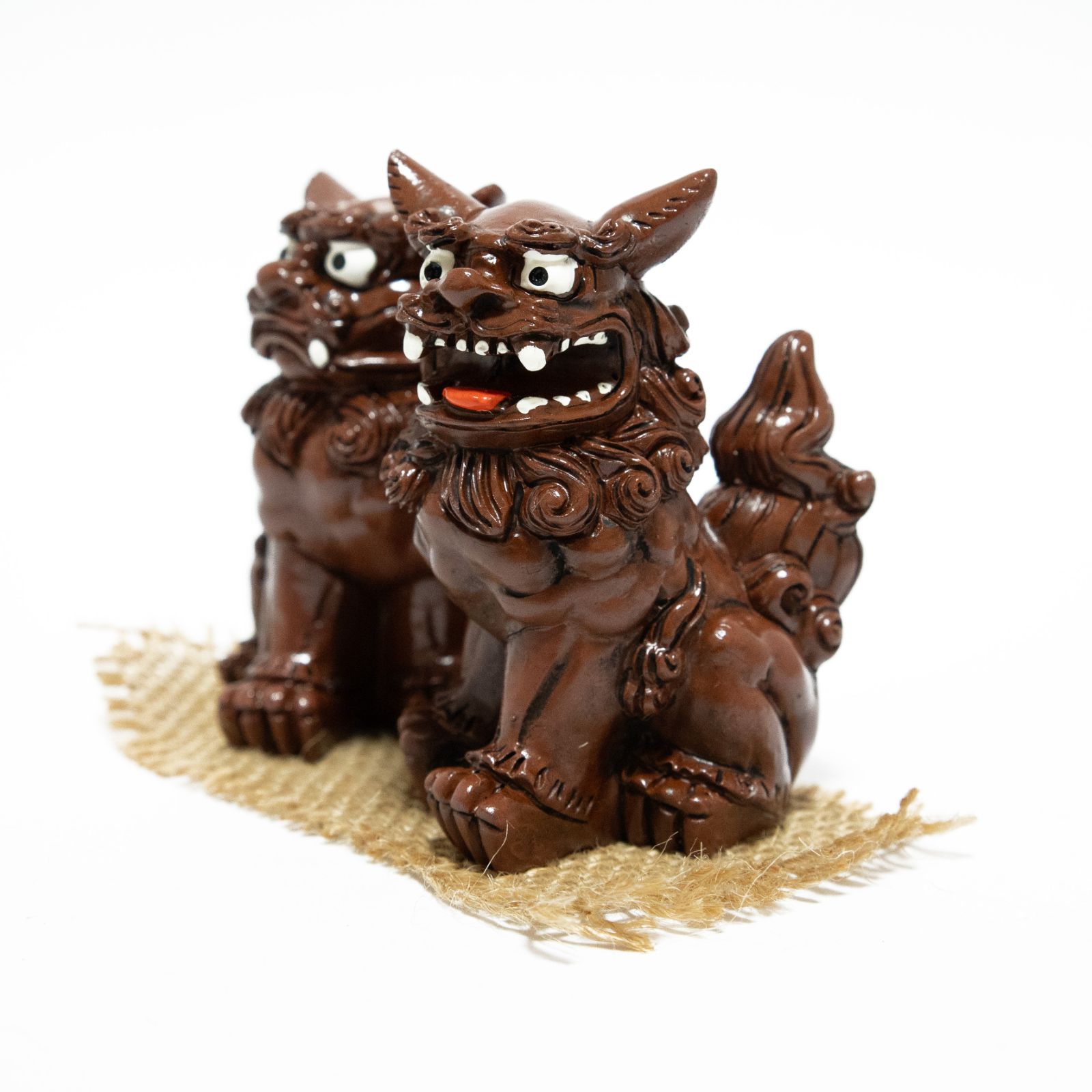 シーサー 置物 万来 獅子 茶色 ペア 玄関 深い茶色 11cm 沖縄