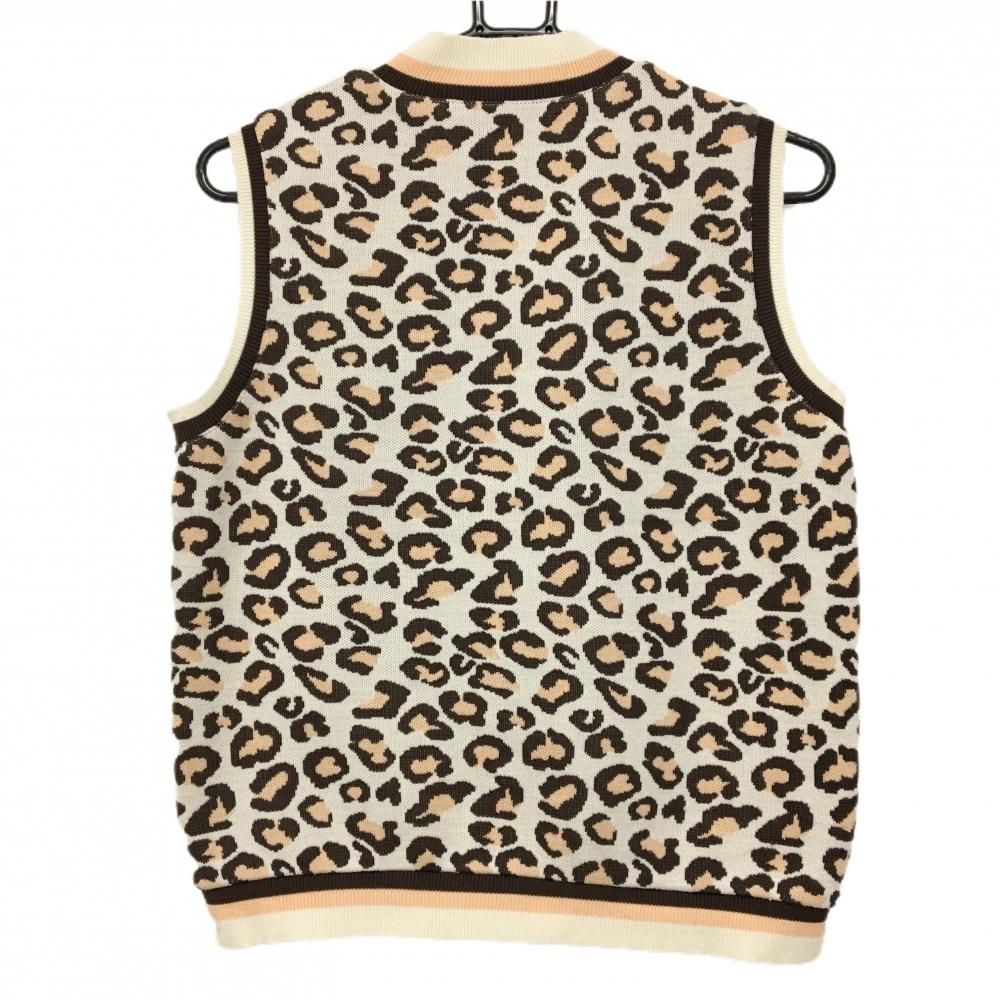超 アルチビオ ニットベスト ライトベージュ×ブラウン レオパード柄 ウール混 裏地付 レディース 38 M ゴルフウェア archivio MOOIMEC_CO_ZA
