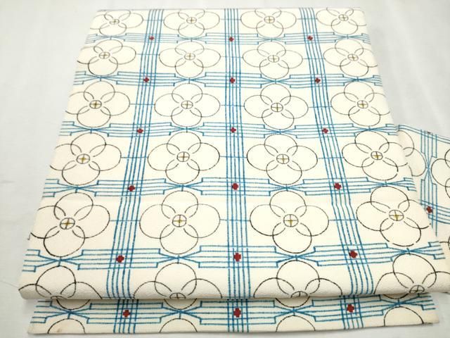 平和屋着物●創作　全通柄　九寸名古屋帯　格子花文　正絹　逸品　CAAX1330hy 平和屋着物○創作 全通柄 九寸名古屋帯 格子花文 正絹 逸品 CAAX1330hy