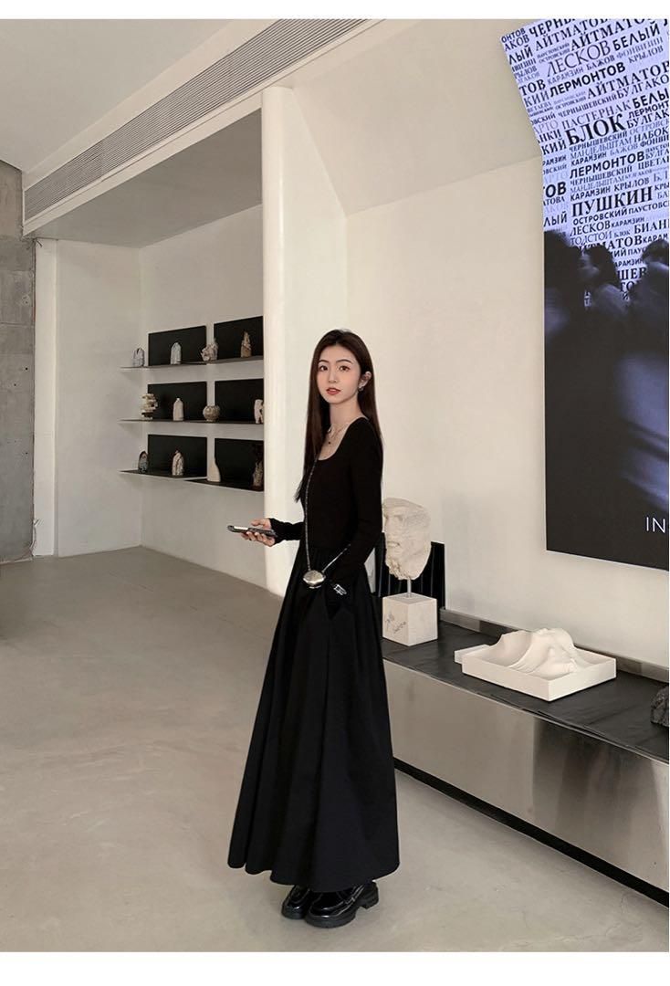 スクエアネックロングワンピ 上品