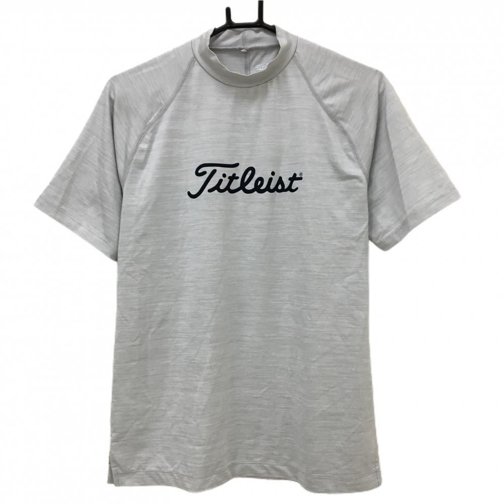 極美品 Titleist タイトリスト ビックロゴ ポロシャツ LL グレー タイトリスト 半袖ハイネックシャツ 杢ライトグレー ビッグロゴ