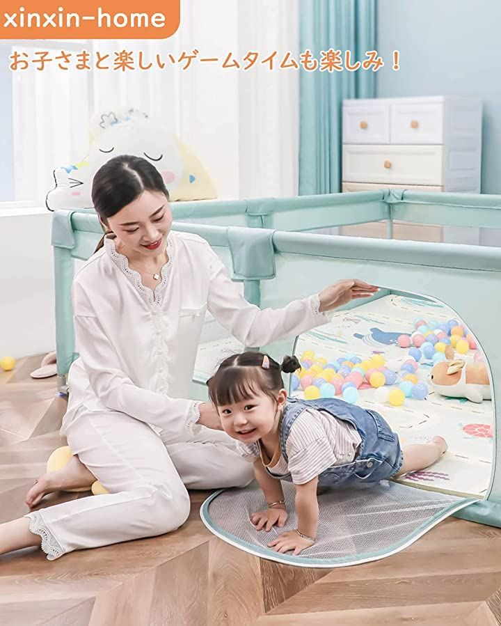 xinxin-home ベビーサークル 折りたたみ ベビー用品 安全柵 滑り止め 室内外対応 扉付き 吊り輪付き グレー 敷くマット 150x180cm WWW_GEBZETESISAT_COM_TR