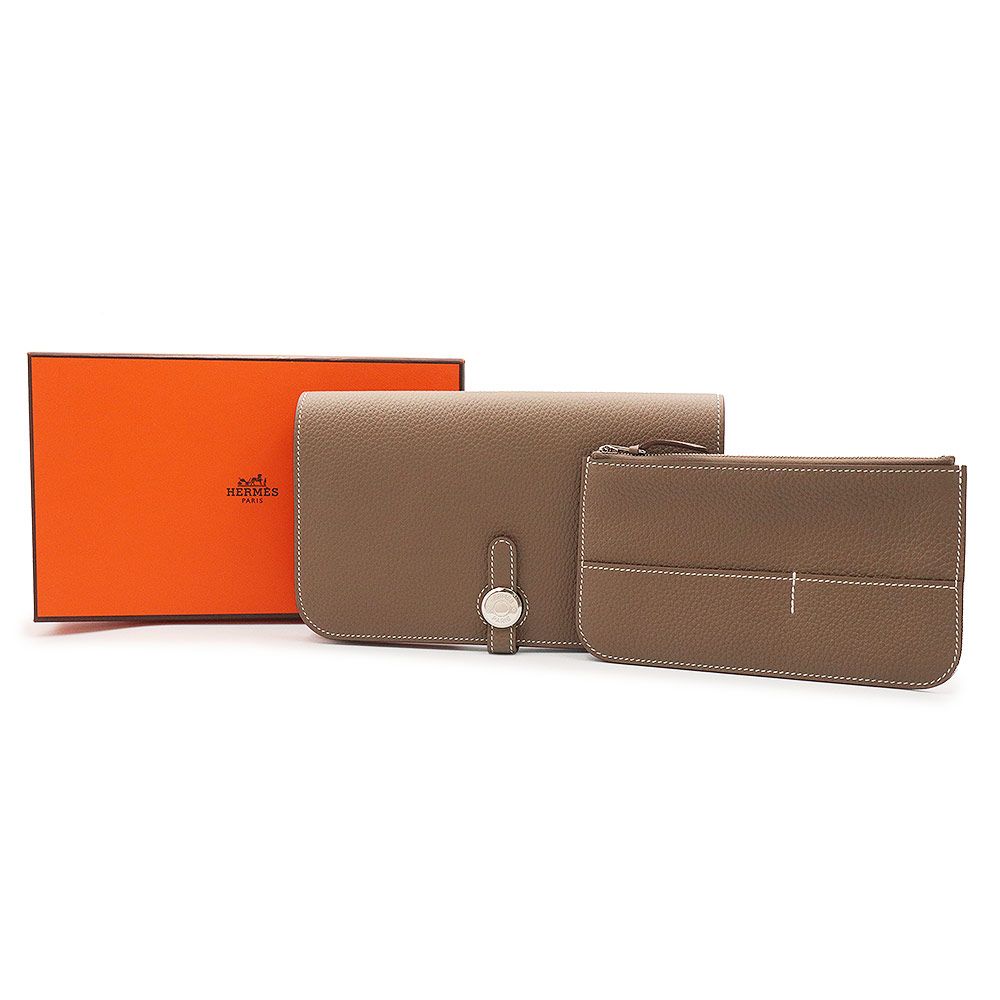 エルメス ドゴン デュオ GM 二つ折り長財布 トゴ レザー エトゥープ エトープ グレージュ シルバー金具 W刻印 HERMES