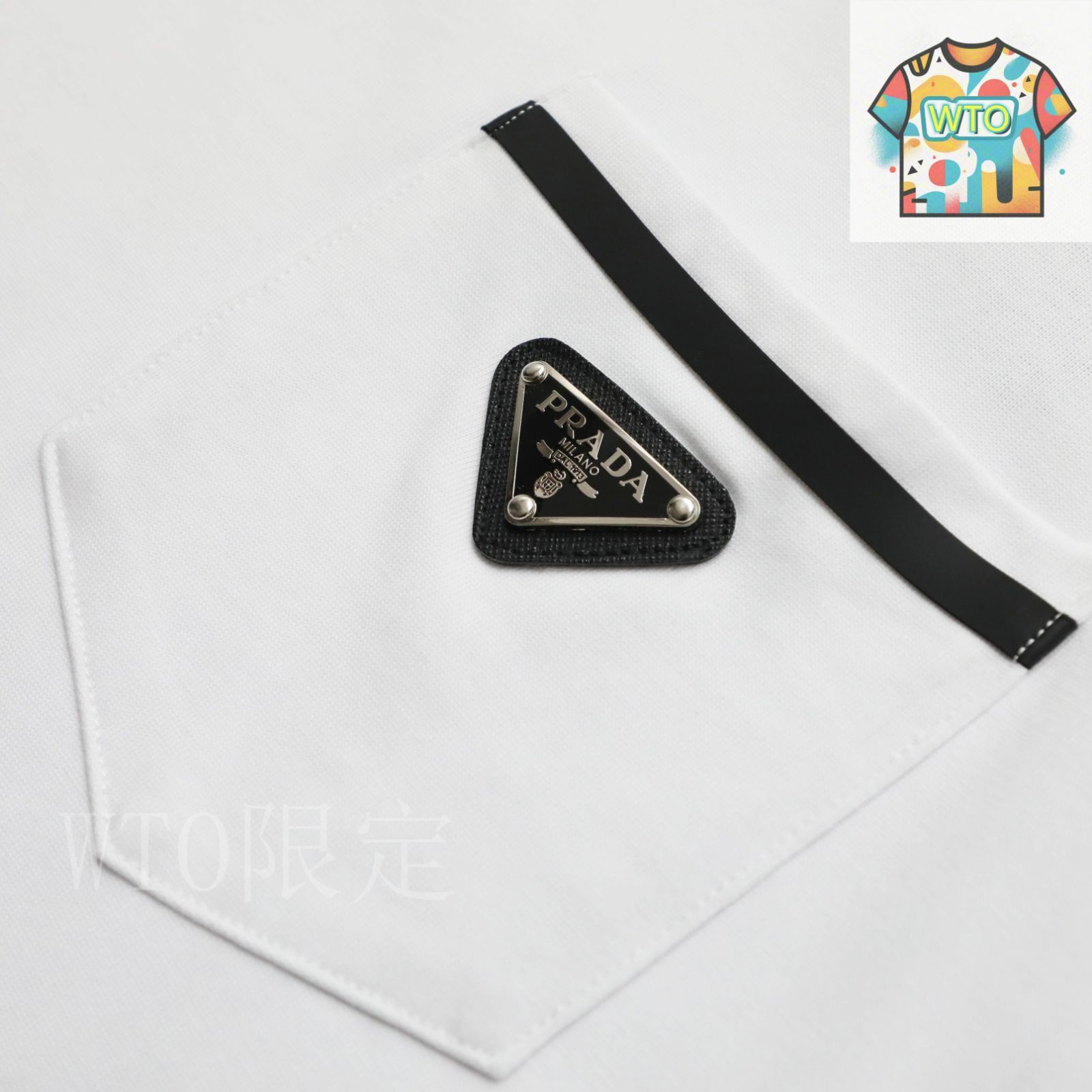今日特価】Prada 襟口刺繍三角マーク 丸首半袖 T プラダ - メルカリ