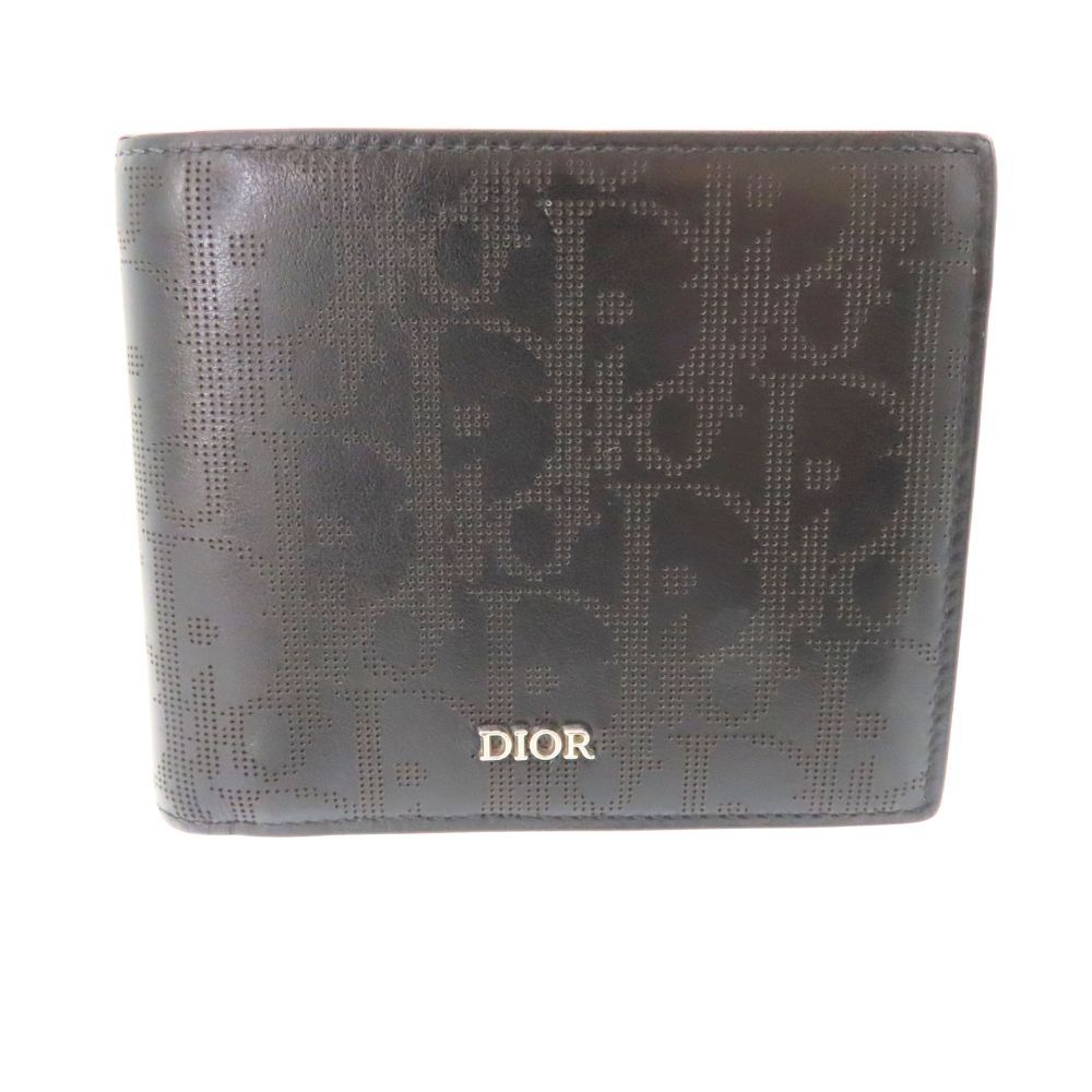 ⭐️ 極美品 Dior ディオール CD ロゴ 二つ折り財布 ブラック 鑑定済 正規品】ディオール 二つ折り CD金具アイコン レザー ブラック Dior