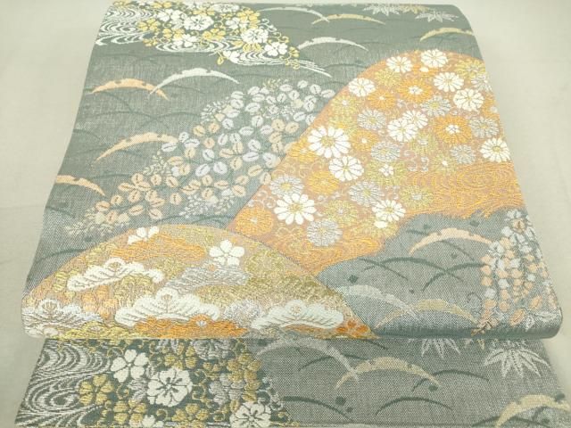 平和屋着物▽六通柄袋帯 エ霞文 金銀糸 正絹 逸品 DAAV9240ob