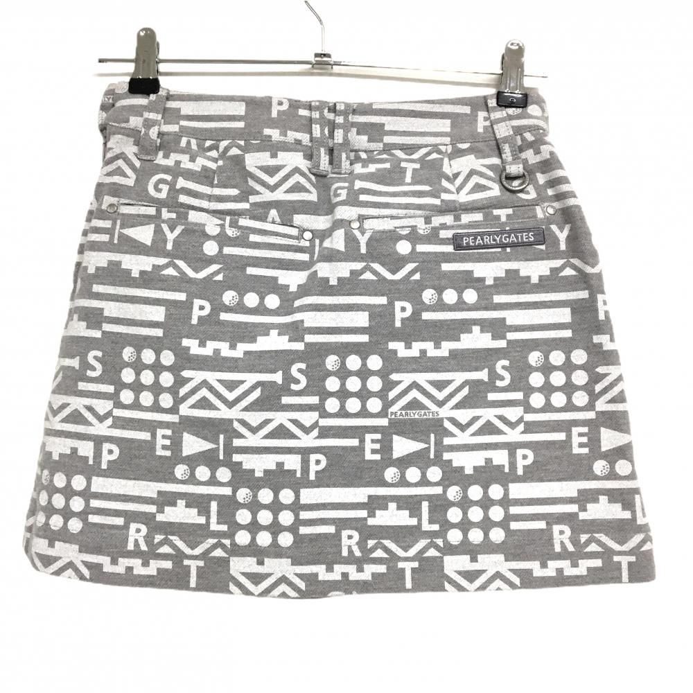 パーリーゲイツ スカート グレー×白 総柄 フリンジ ストレッチ レディース 00 XS ゴルフウェア PEARLY GATES