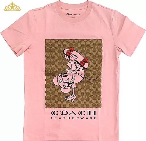 衣類　ミッキーマウス スケートボード シグネチャー Tシャツ ピンク レディースSサイズ 「ディズニー×COACH(コーチ) The Play コレクション」 ディズニー × COACH シグネチャー スケートボード Tシャツ