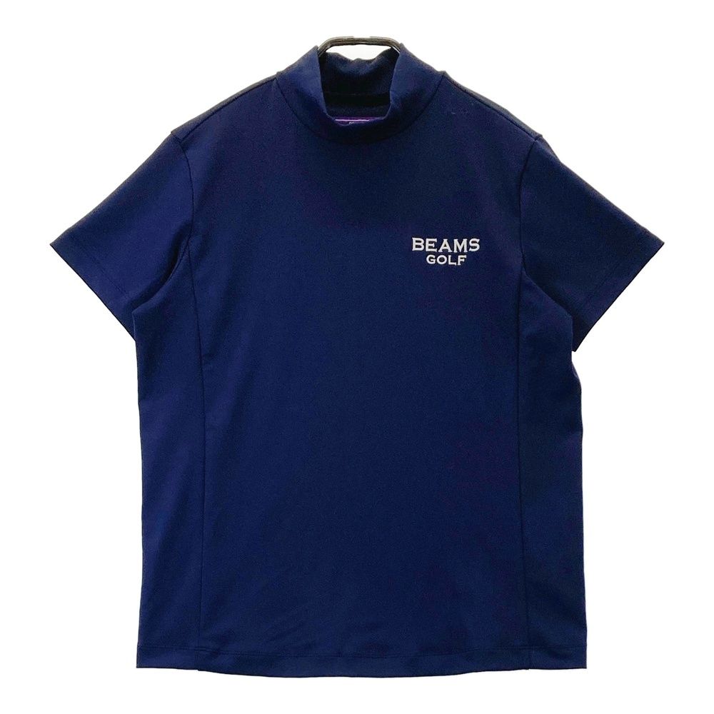 【美品】BEAMS GOLF 半袖モックネックシャツM ネイビー BEAMS GOLF ビームスゴルフ モックネック半袖Tシャツ ワッペン