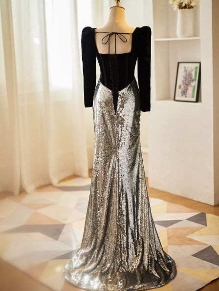 ブラック ロングドレス 魚尾スカート 長袖 感 優雅 パーティー 結婚式 宴会 ホスト ステージ 披露宴 エレガント レディース 送料無料 入荷