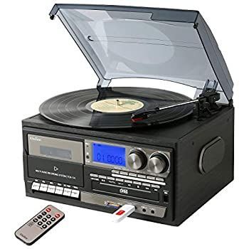 とうしょう 多機能 レコードプレーヤー コンパクト AM FMラジオ ワイドFM対応 録音機能 再生機能 USB SD CD カセットテープ グレー TCD-114
