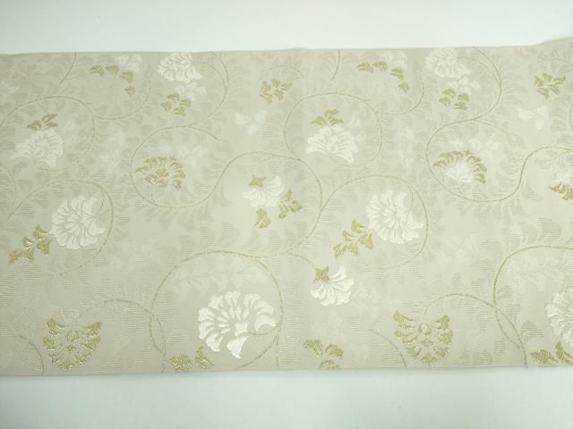 平和屋本店■極上　西陣　河村織物　河村つづれ　八寸名古屋帯　唐織　花唐草　白橡色地　金糸　逸品　DZAA5163kh5 平和屋本店□極上 西陣 河村織物 河村つづれ 八寸名古屋帯 唐織 花唐草